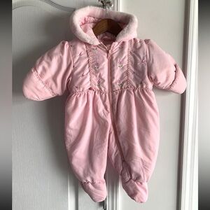 Rothschild vintage Pink Baby Snowsuit with Floral Embroidery
